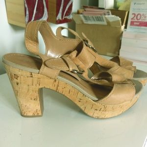 Tan Leather cork  wedge heels